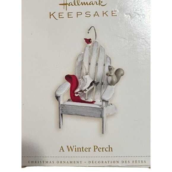 Hallmark Ornament A Winter Perch NEW 2006 Garden Chair Squirrel Cardinal Skates - Picture 3 of 15